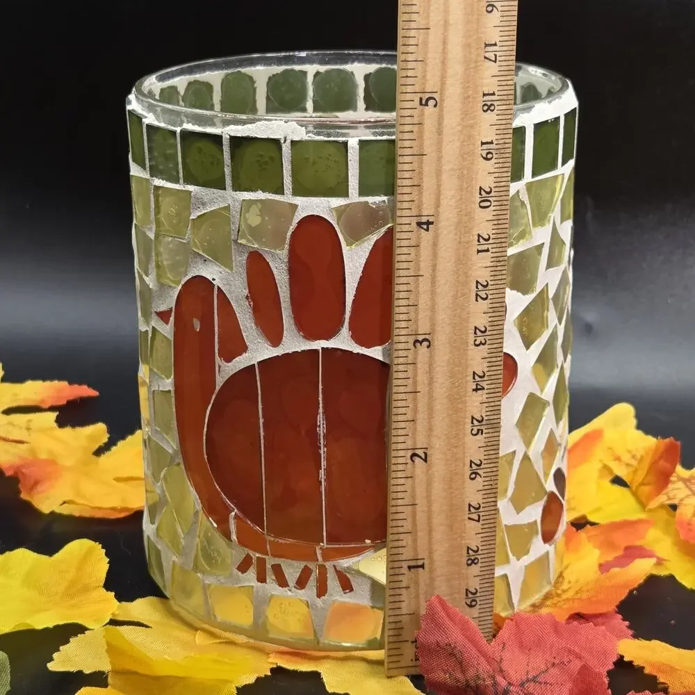 Mosaic Glass Turkey Tealight Candle Holder Orange Red Thanksgiving Centerpiece